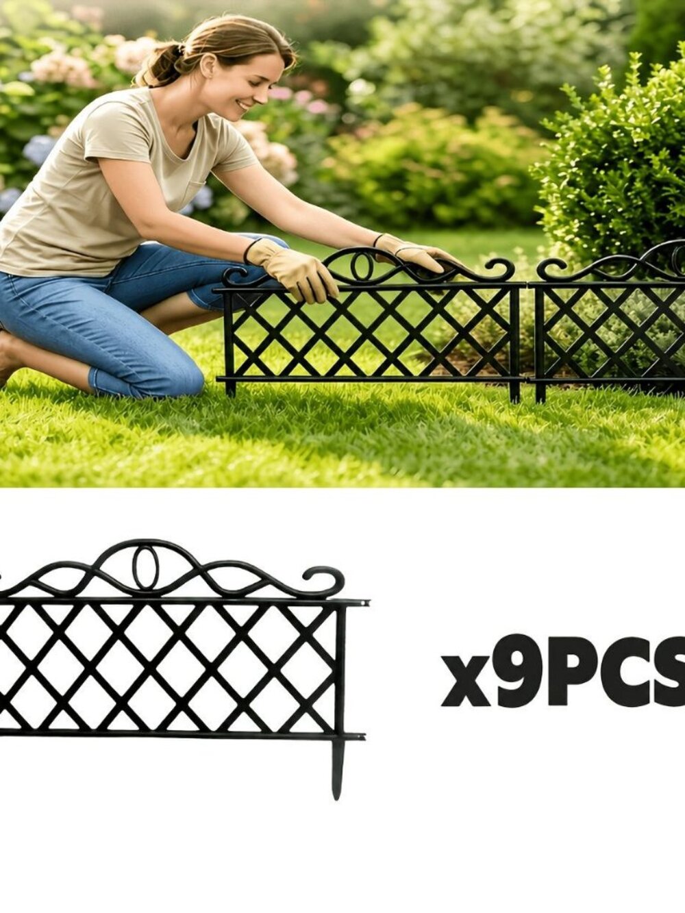 10‑Pack Decorative Garden Fence, Black Lattice Metal Landscape Edging Fencing, I